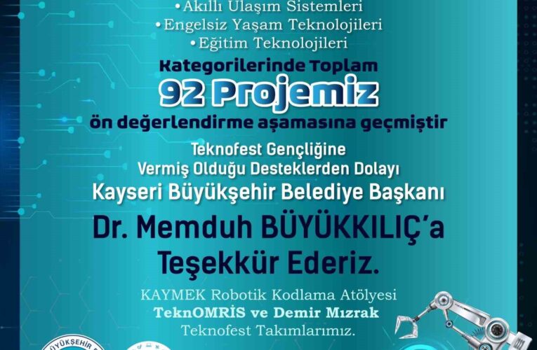 KAYMEK’in Teknofest gençliği 92 proje ile ön değerlendirme aşamasına geçti